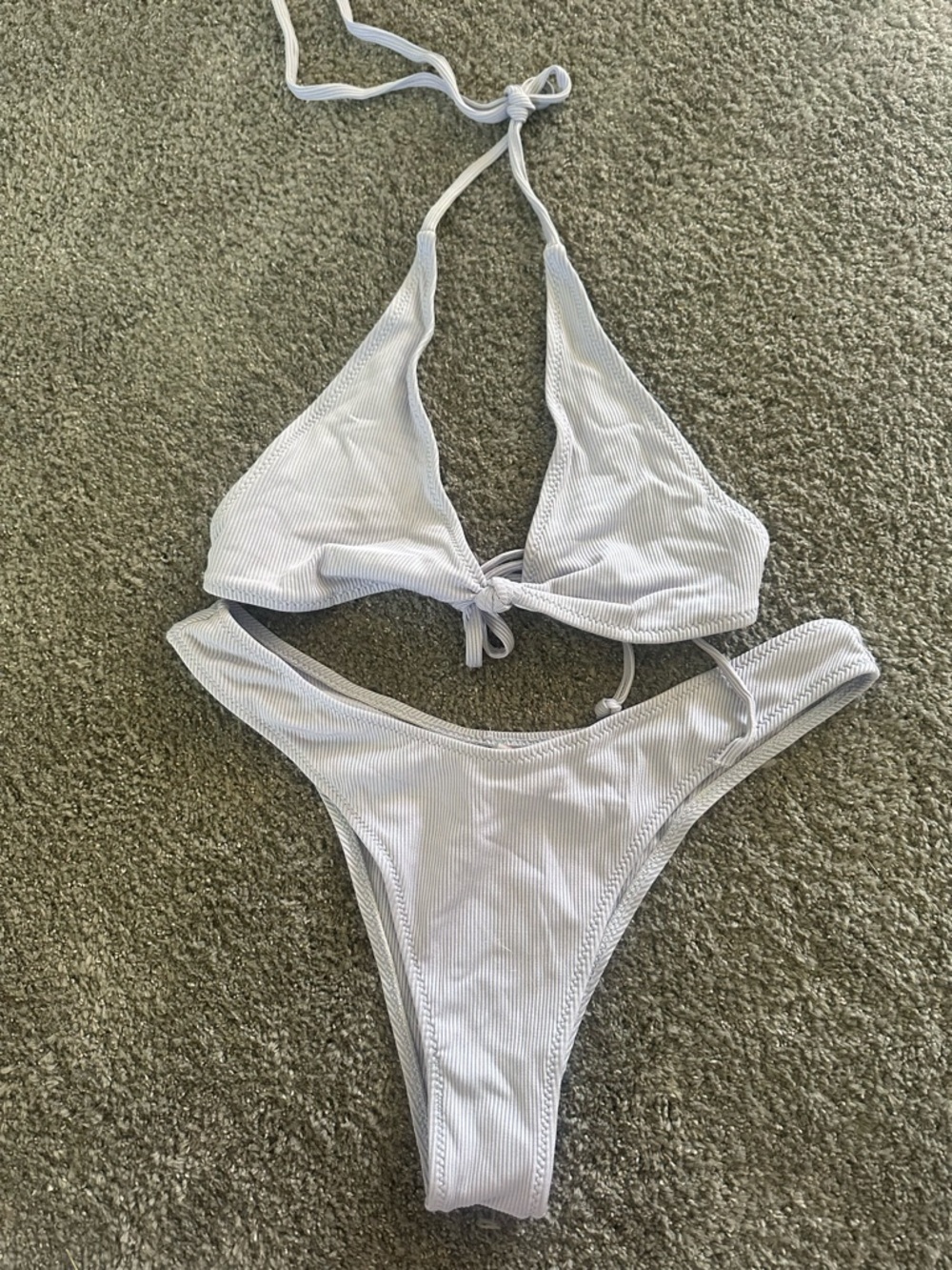 ROMWE Lilac Ribbed Triangle Bikini Set